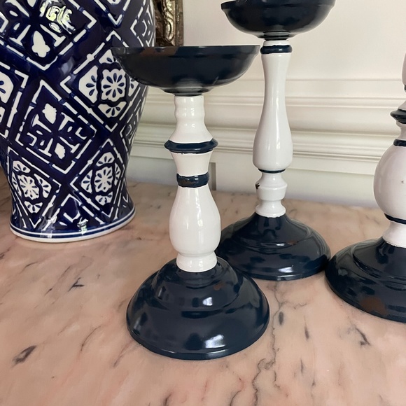 Set of 3 Rustic Metal candle Holders Blue & White - Picture 3 of 7